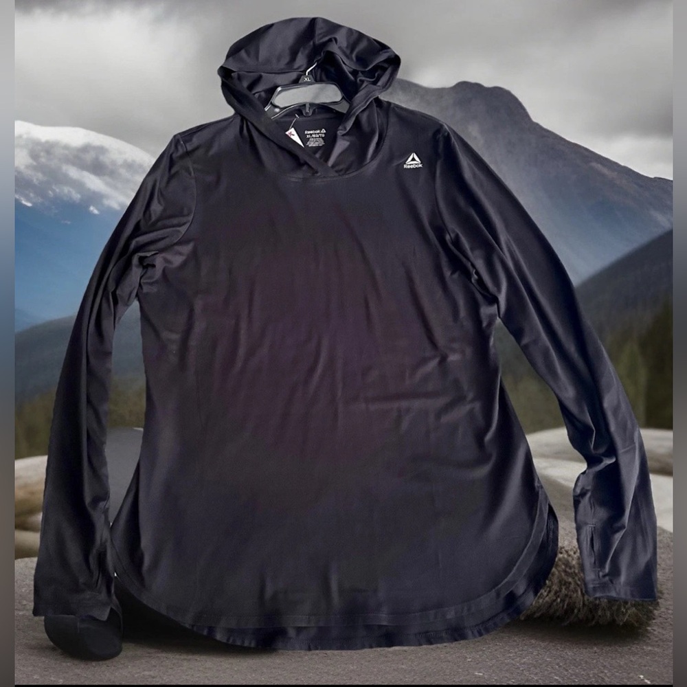 NWT NEW XL X-Large Reebok Womens Legend LS Hoodie Shirt Black Athletic Pullover